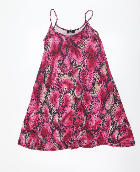 G21 Womens Pink Animal Print Polyester Tank Dress Size 8 Round Neck Pullover - Snake Pattern