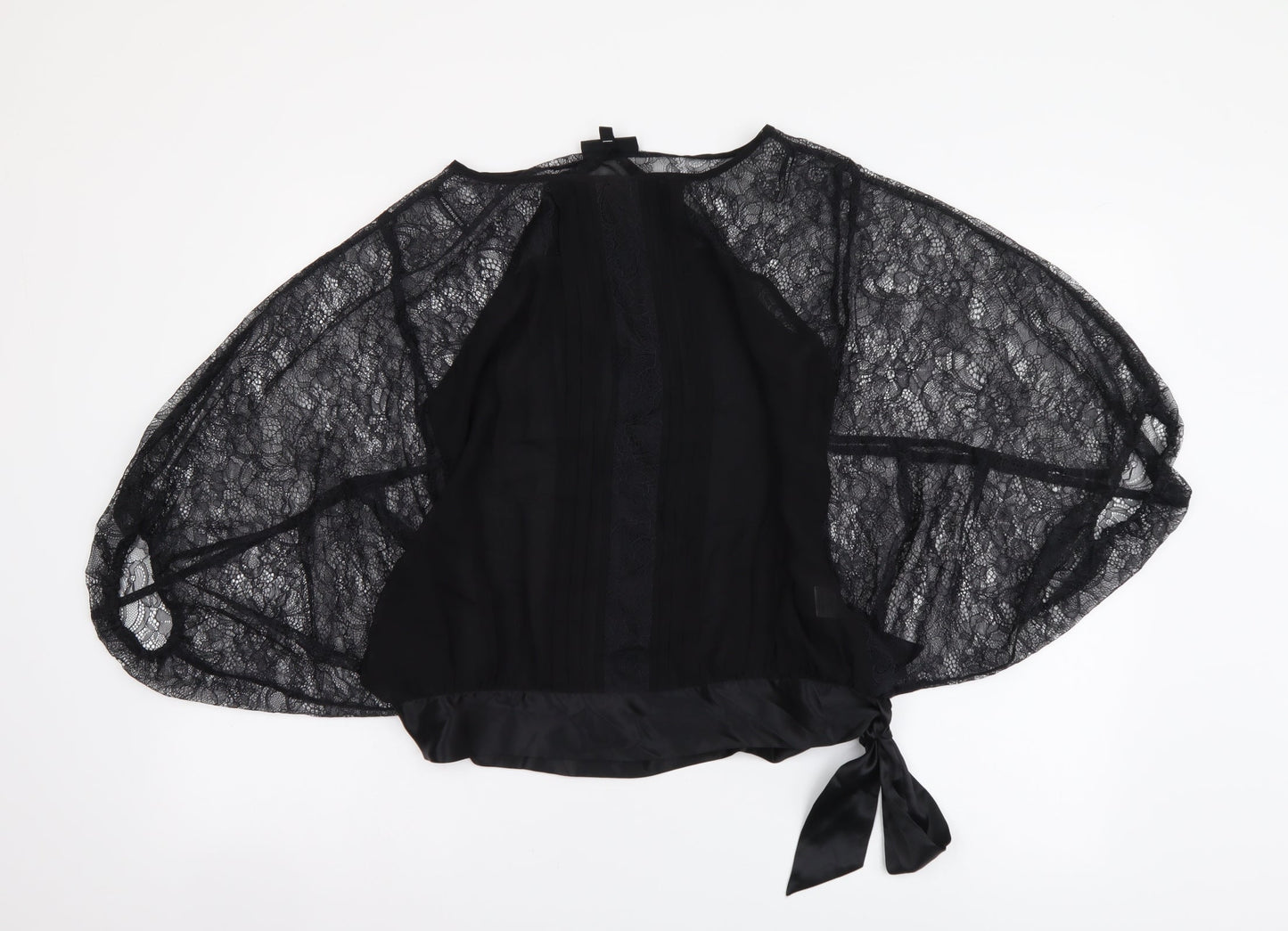 Warehouse Womens Black Polyester Basic Blouse Size 12 Round Neck - Sheer Sleeves