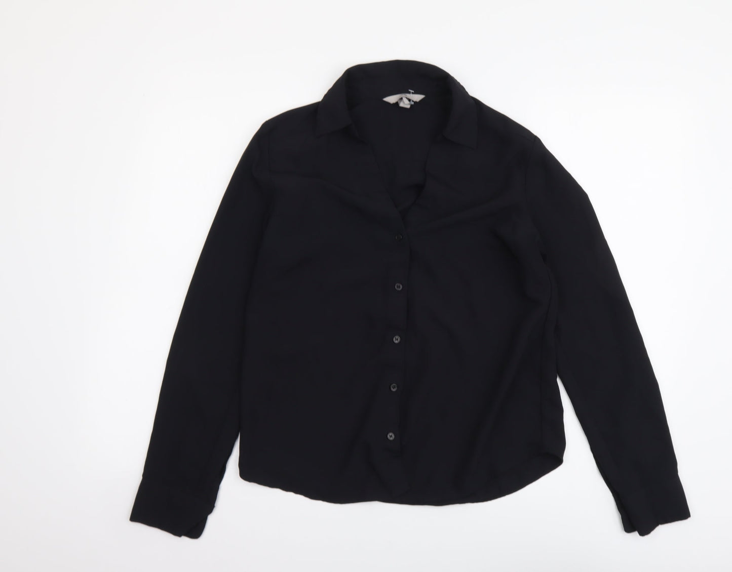H&M Womens Black Polyester Basic Button-Up Size S Collared