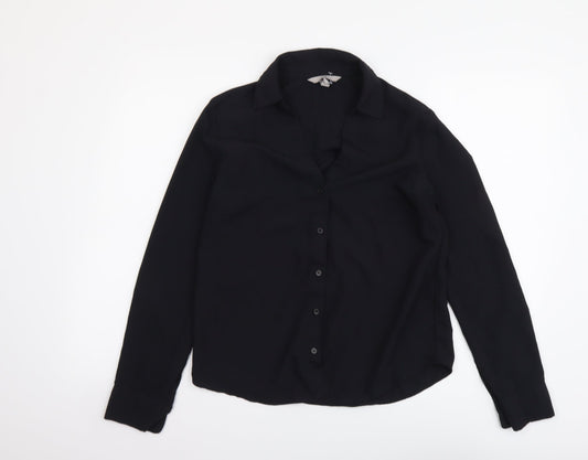 H&M Womens Black Polyester Basic Button-Up Size S Collared