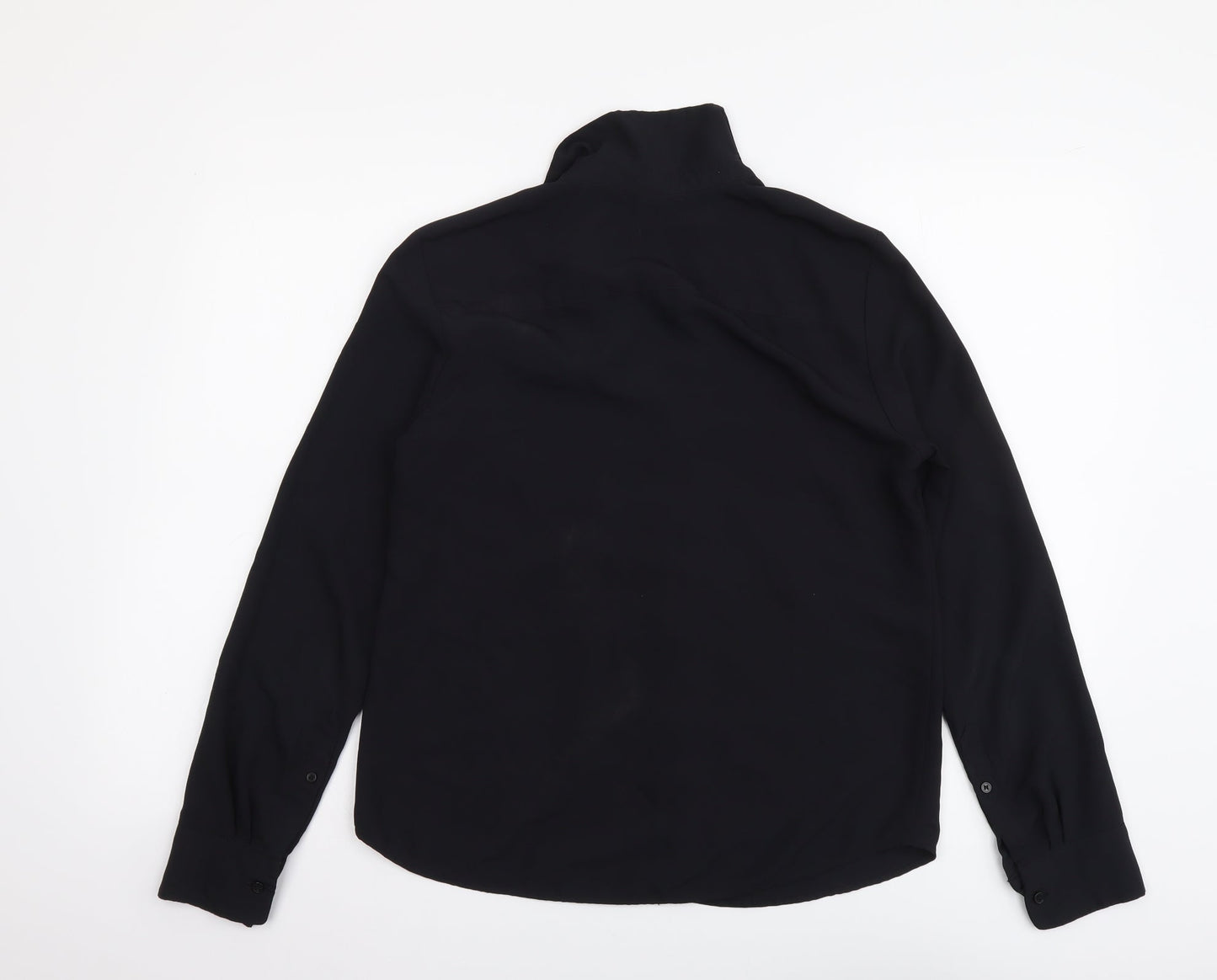 H&M Womens Black Polyester Basic Button-Up Size S Collared