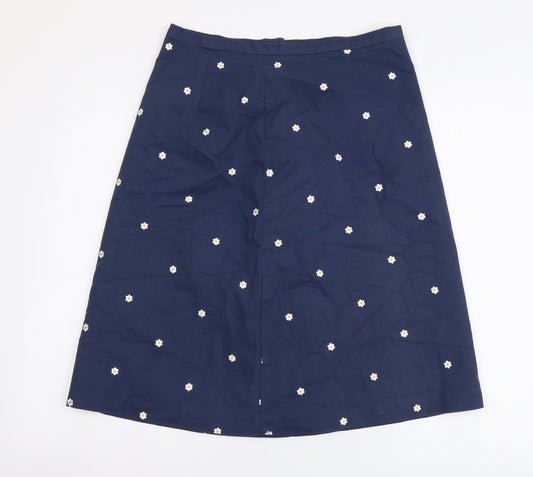 Preworn Womens Blue Floral Cotton A-Line Skirt Size 30 in Zip