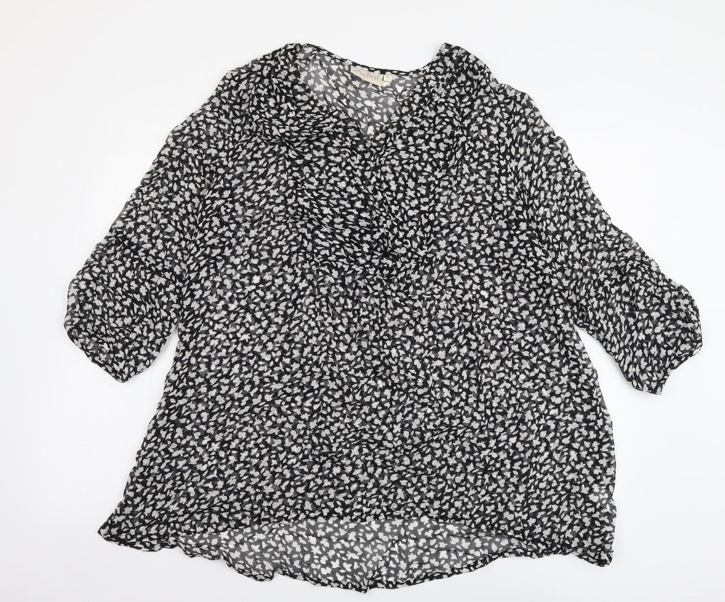 Adini Womens Black Geometric Polyester Basic Blouse Size L V-Neck
