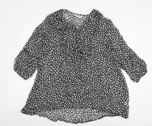 Adini Womens Black Geometric Polyester Basic Blouse Size L V-Neck