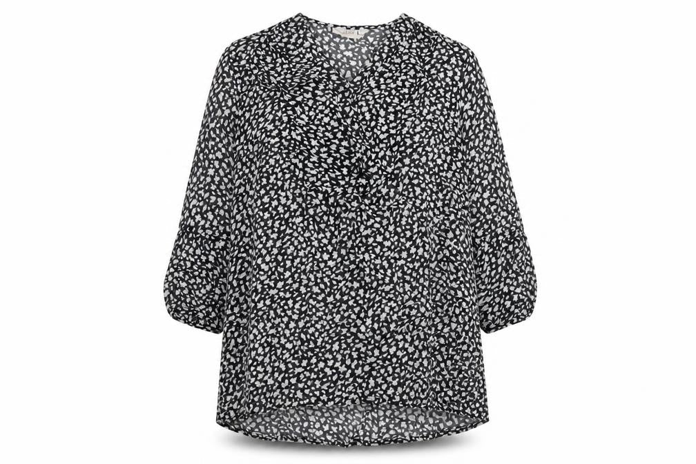 Adini Womens Black Geometric Polyester Basic Blouse Size L V-Neck