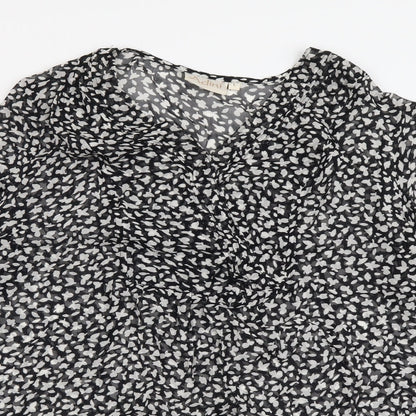 Adini Womens Black Geometric Polyester Basic Blouse Size L V-Neck