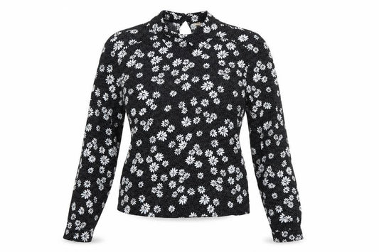 Miss Selfridge Womens Black Floral Viscose Basic Blouse Size 8 Collared