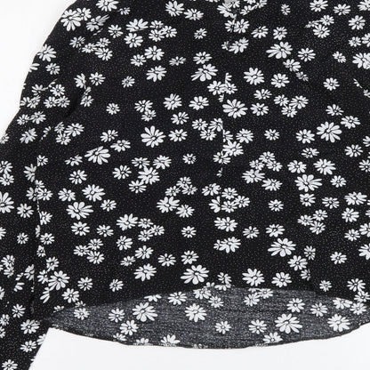 Miss Selfridge Womens Black Floral Viscose Basic Blouse Size 8 Collared
