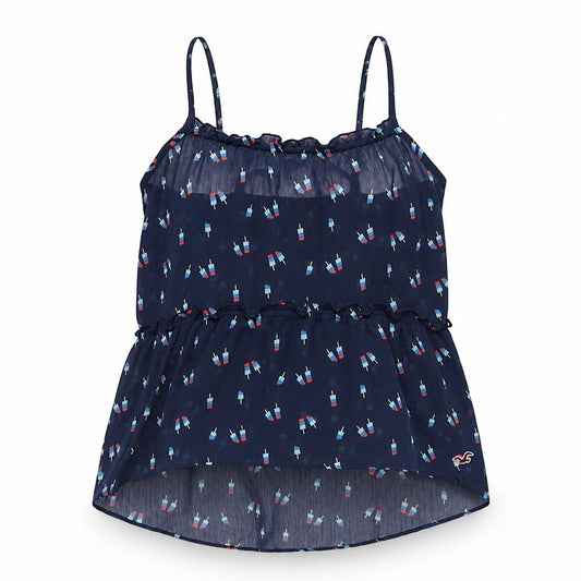 Hollister Womens Blue Geometric Polyester Camisole T-Shirt Size XS Halter