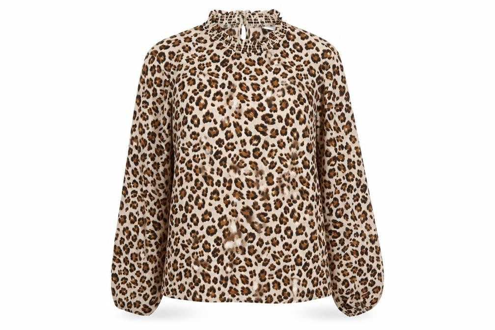 VILA Womens Beige Animal Print Polyester Basic Blouse Size 12 Mock Neck - Leopard Pattern