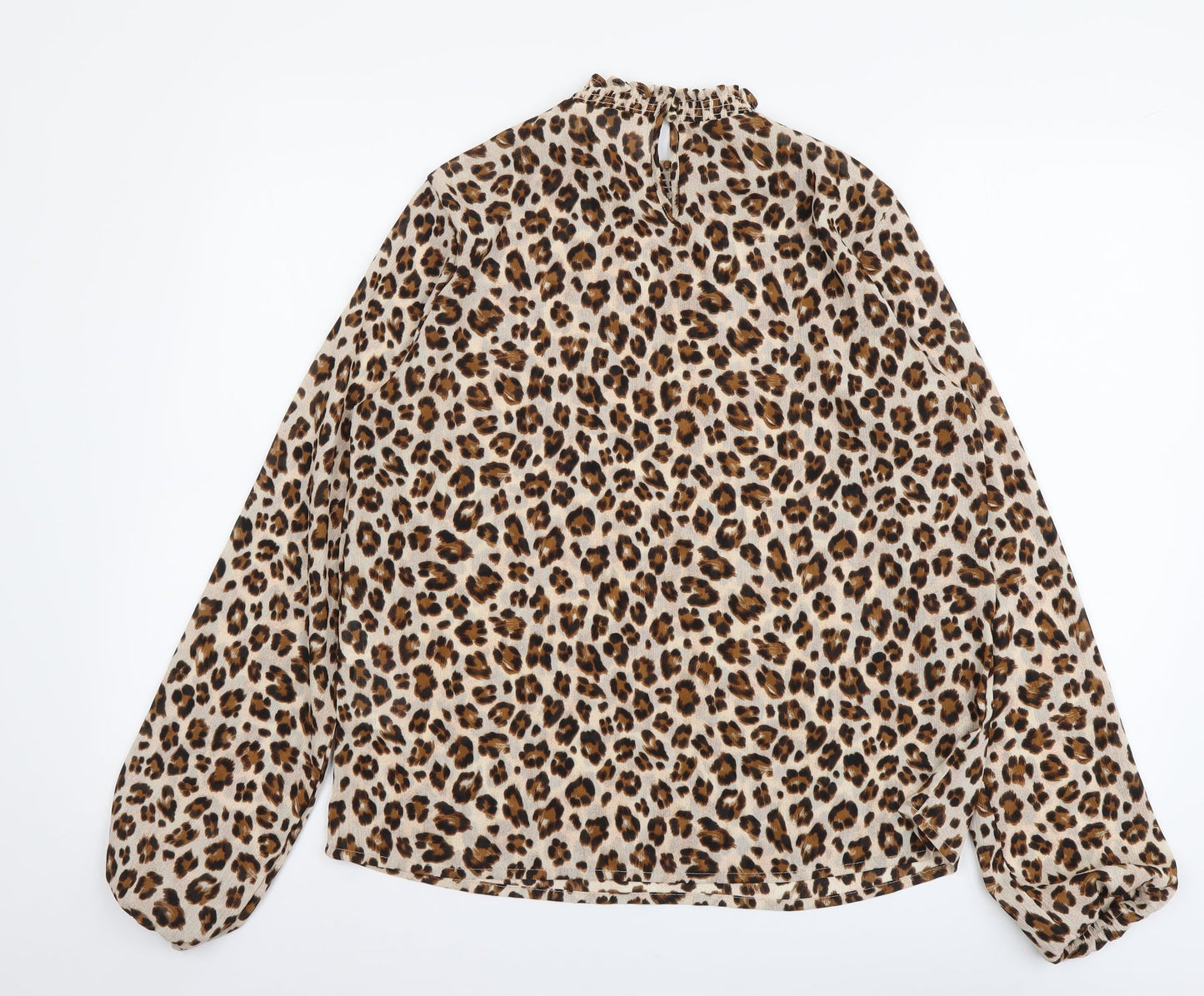 VILA Womens Beige Animal Print Polyester Basic Blouse Size 12 Mock Neck - Leopard Pattern