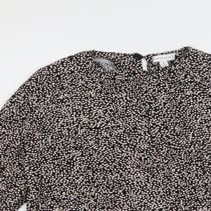 Warehouse Womens Black Geometric Viscose Basic Blouse Size 6 Round Neck