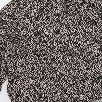 Warehouse Womens Black Geometric Viscose Basic Blouse Size 6 Round Neck