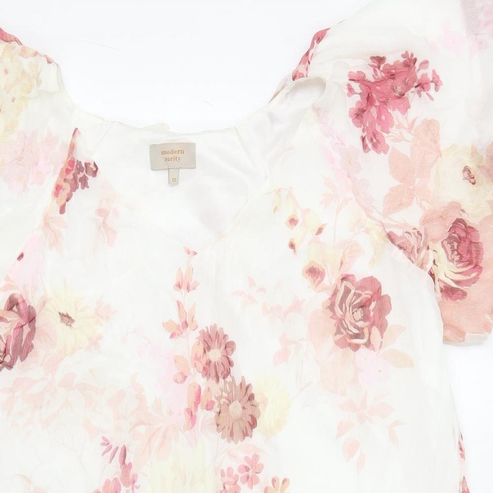Modern Rarity Womens White Floral Polyester Shift Size 12 V-Neck Pullover