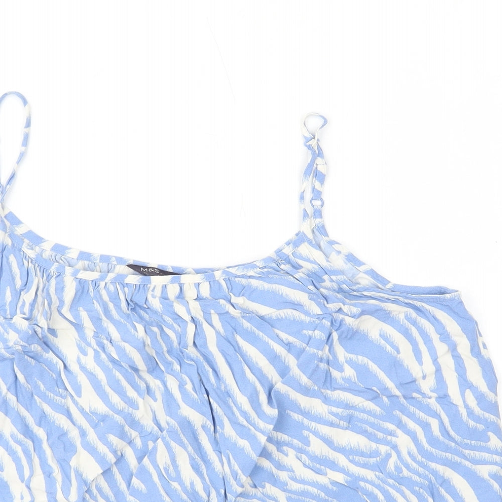 Marks and Spencer Womens Blue Animal Print Cotton Camisole Tank Size 14 Round Neck