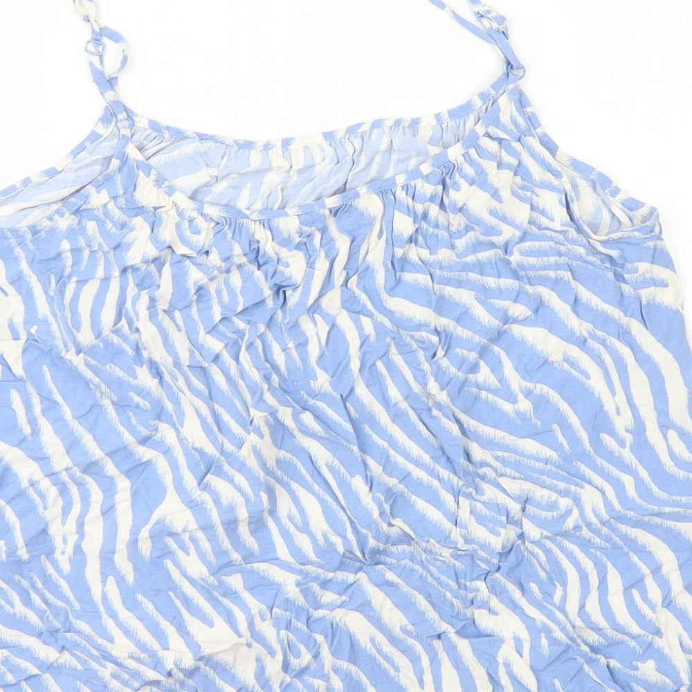 Marks and Spencer Womens Blue Animal Print Cotton Camisole Tank Size 14 Round Neck