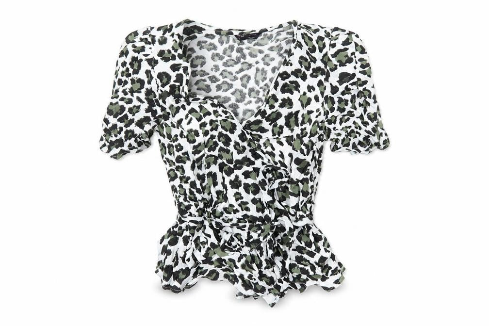 Marks & Spencer Womens Green Animal Print Viscose Basic T-Shirt Size 8 V-Neck - Peplum