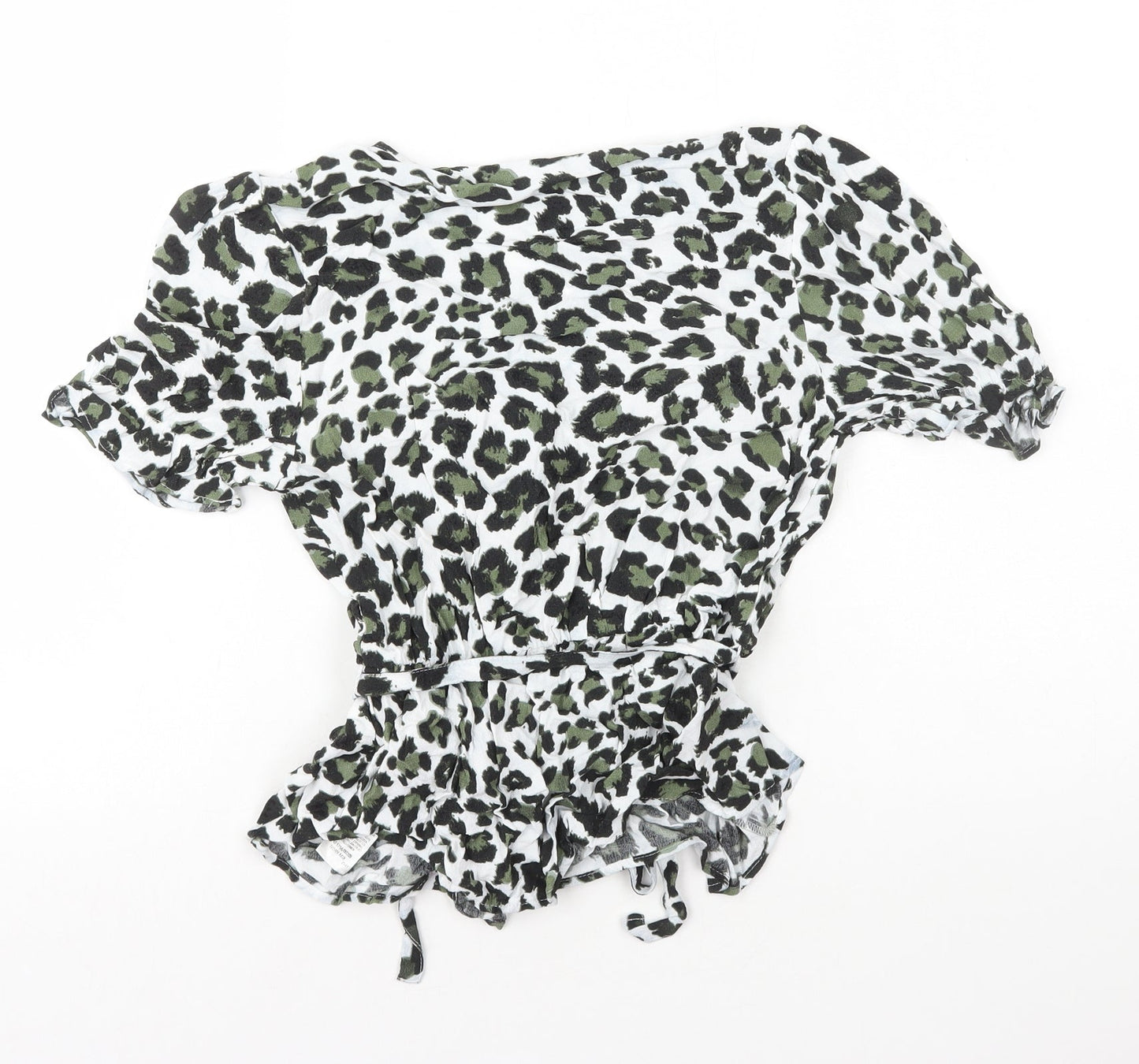 Marks and Spencer Womens Green Animal Print Viscose Basic T-Shirt Size 8 V-Neck - Peplum
