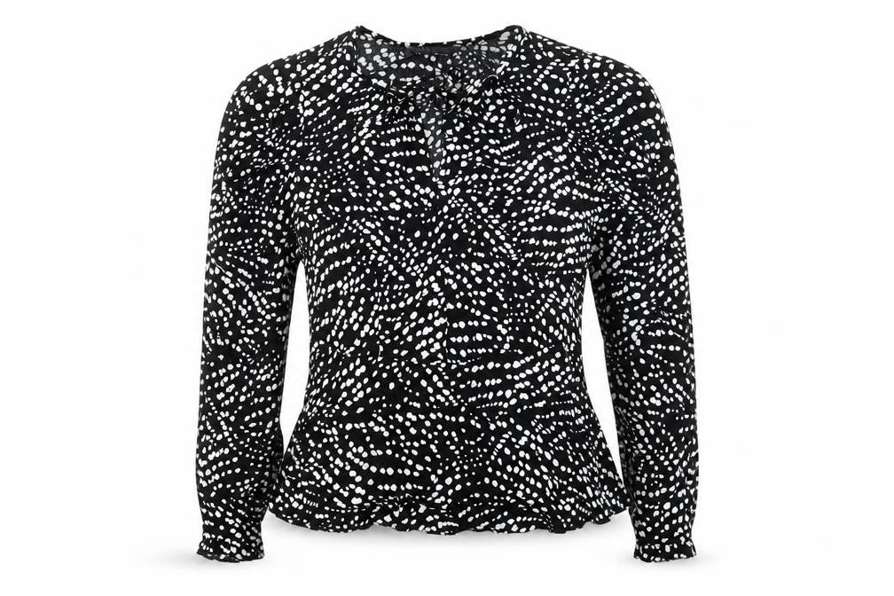 Marks & Spencer Womens Black Polka Dot Viscose Basic Blouse Size 8 V-Neck - Neck Tie Peplum