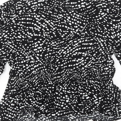 Marks & Spencer Womens Black Polka Dot Viscose Basic Blouse Size 8 V-Neck - Neck Tie Peplum