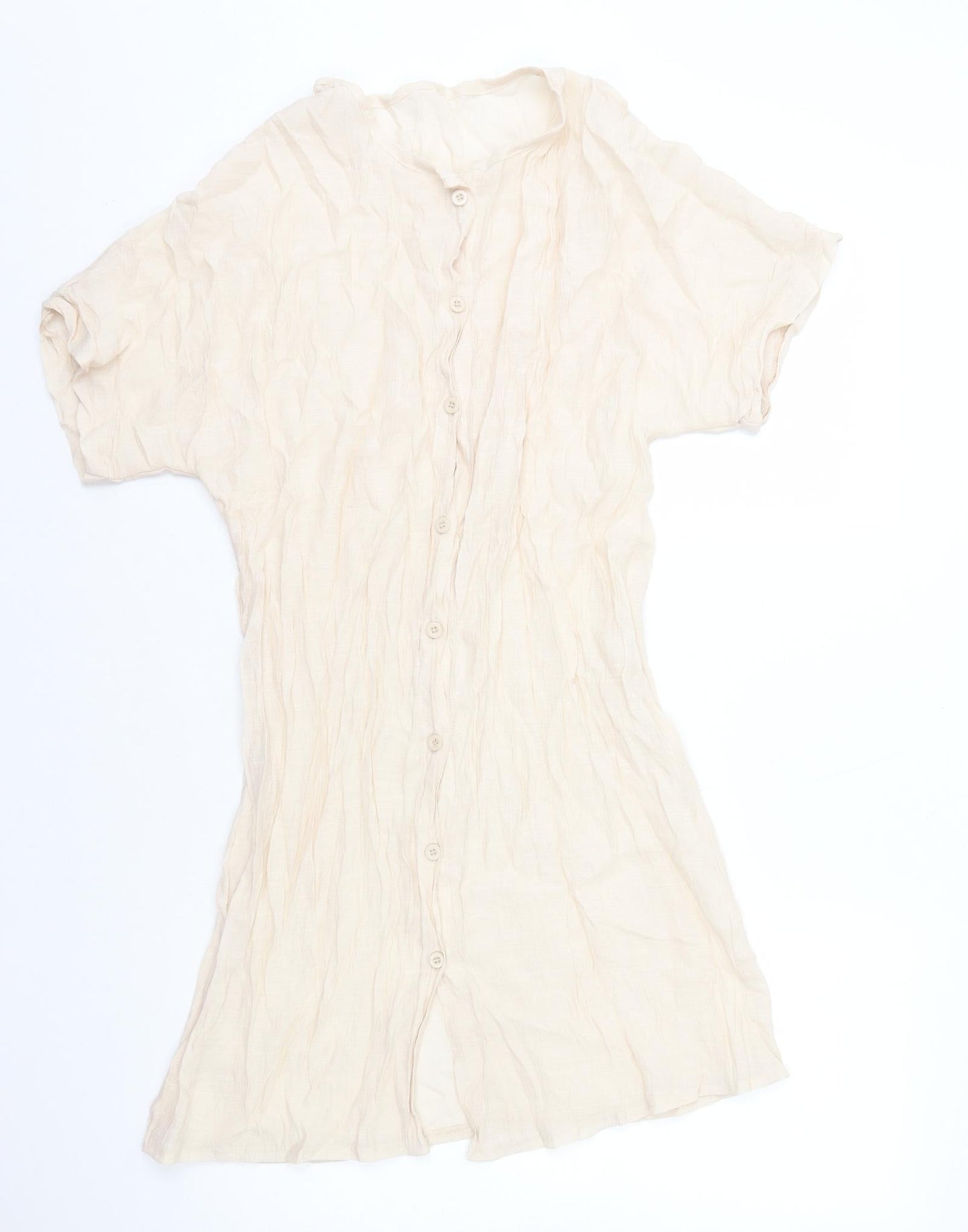 Preworn Womens Ivory Polyester A-Line Size 10 Round Neck Button