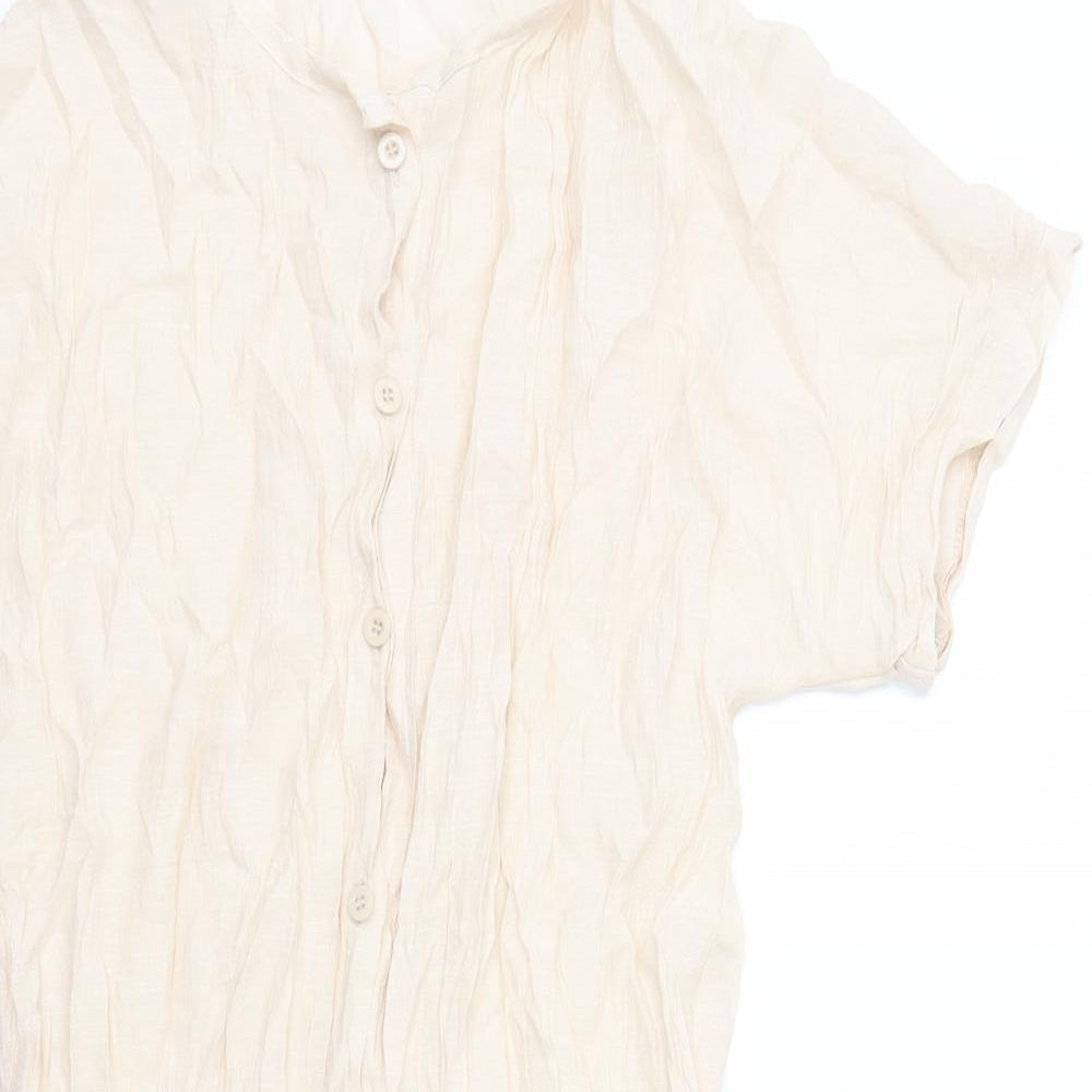 Preworn Womens Ivory Polyester A-Line Size 10 Round Neck Button