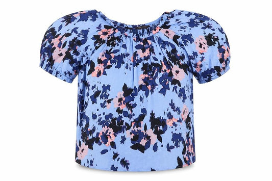 Marks and Spencer Womens Blue Geometric Polyester Basic T-Shirt Size 8 Round Neck