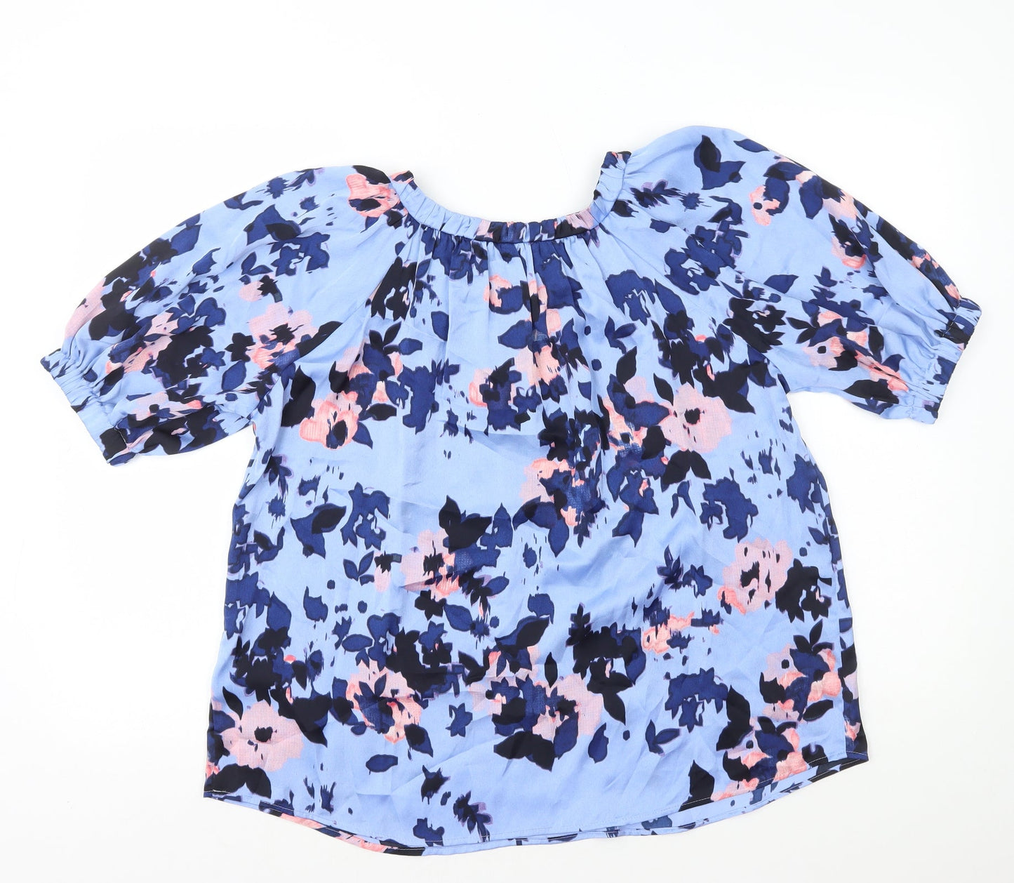 Marks and Spencer Womens Blue Geometric Polyester Basic T-Shirt Size 8 Round Neck