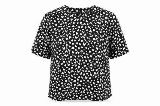 Marks and Spencer Womens Black Geometric Polyester Basic T-Shirt Size 10 Round Neck - Hearts