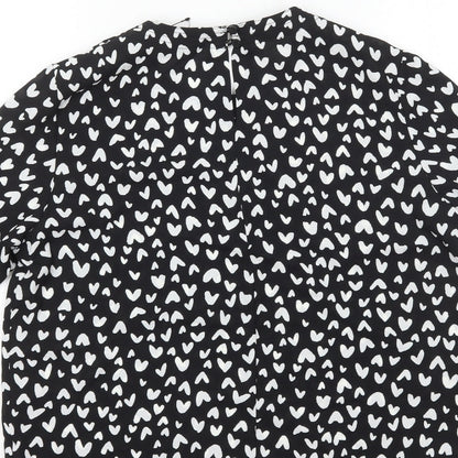 Marks & Spencer Womens Black Geometric Polyester Basic T-Shirt Size 10 Round Neck - Hearts