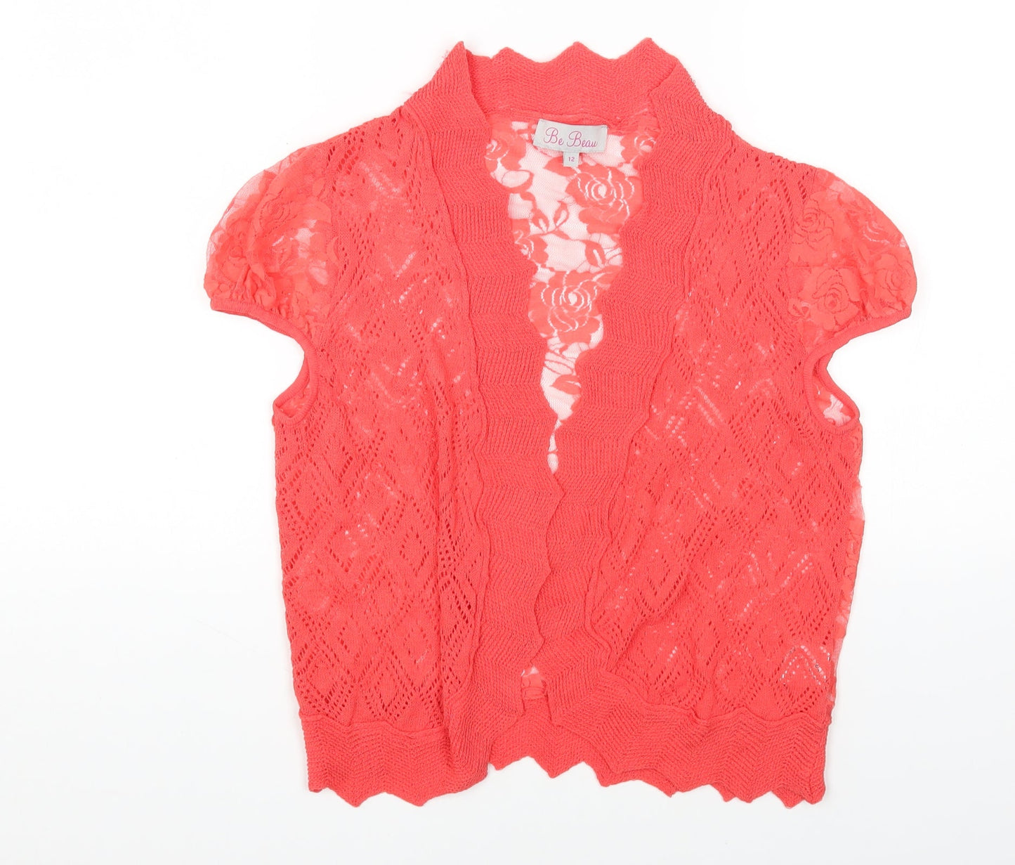Be Beau Womens Pink Round Neck Elastane Cardigan Jumper Size 12