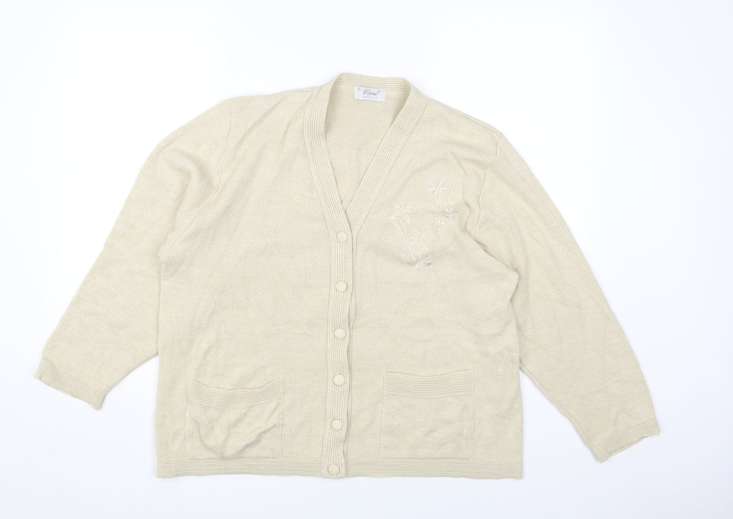 Care Womens Ivory Round Neck Acrylic Cardigan Jumper Size XL