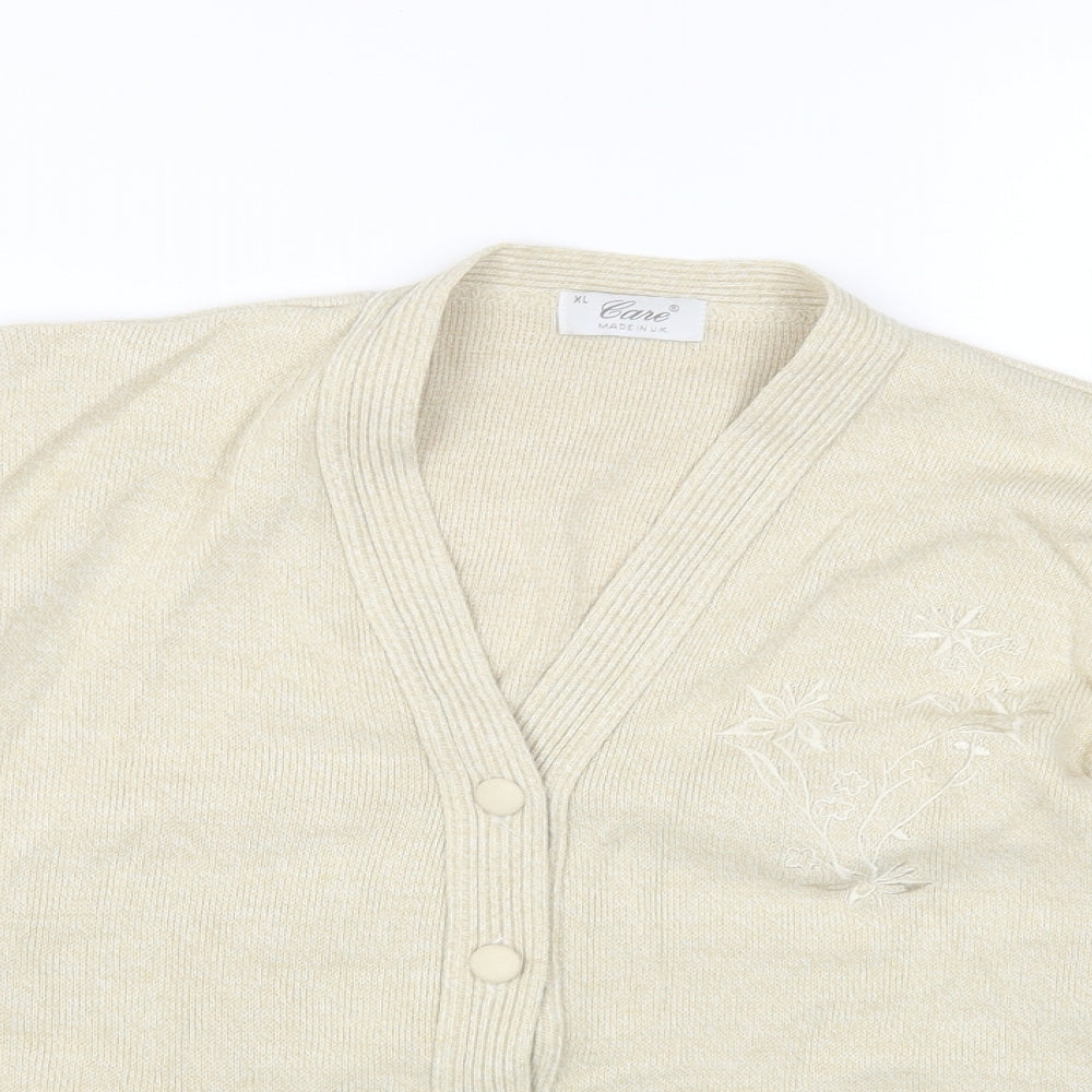 Care Womens Ivory Round Neck Acrylic Cardigan Jumper Size XL