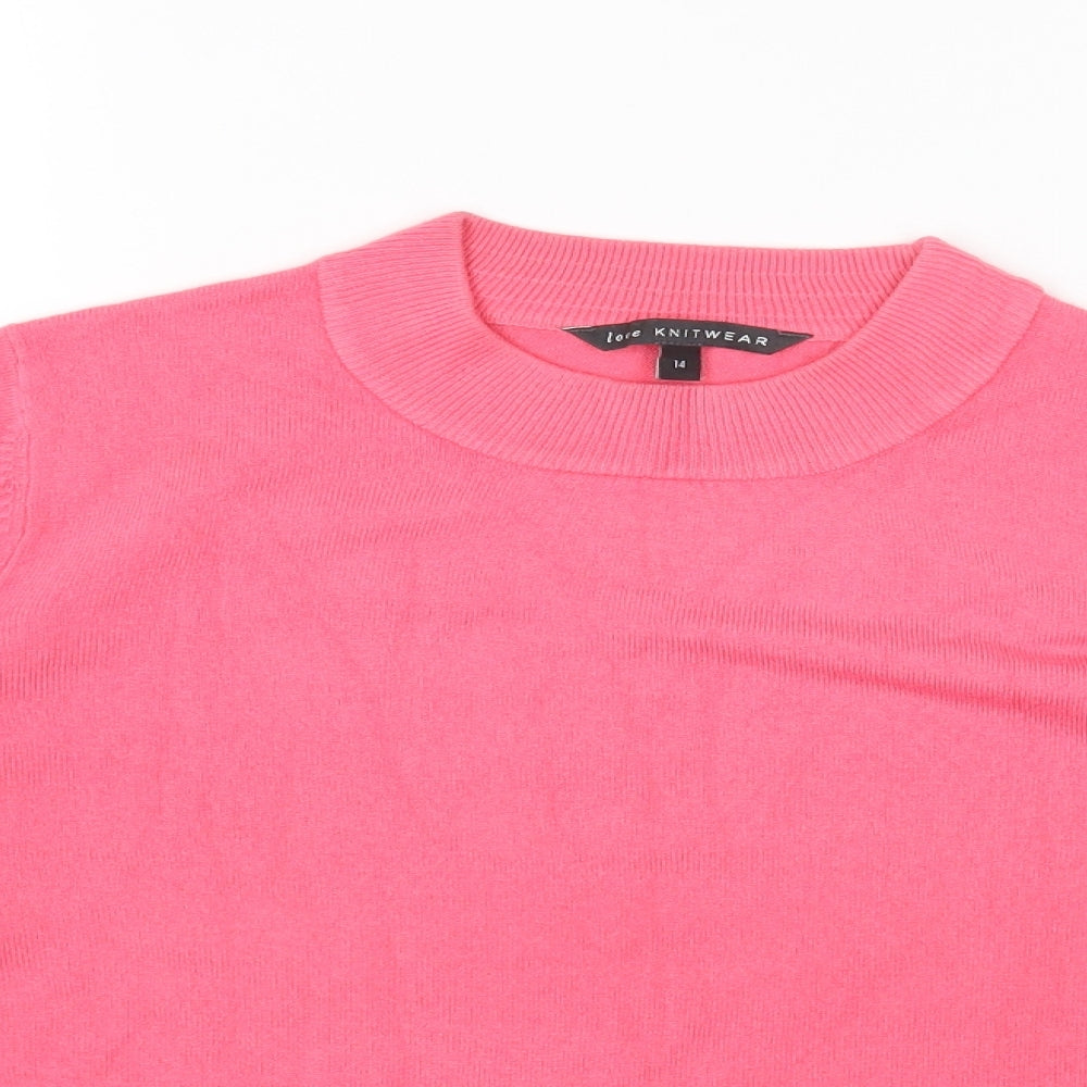 Love Knitwear Womens Pink Mock Neck Acrylic Pullover Jumper Size 14