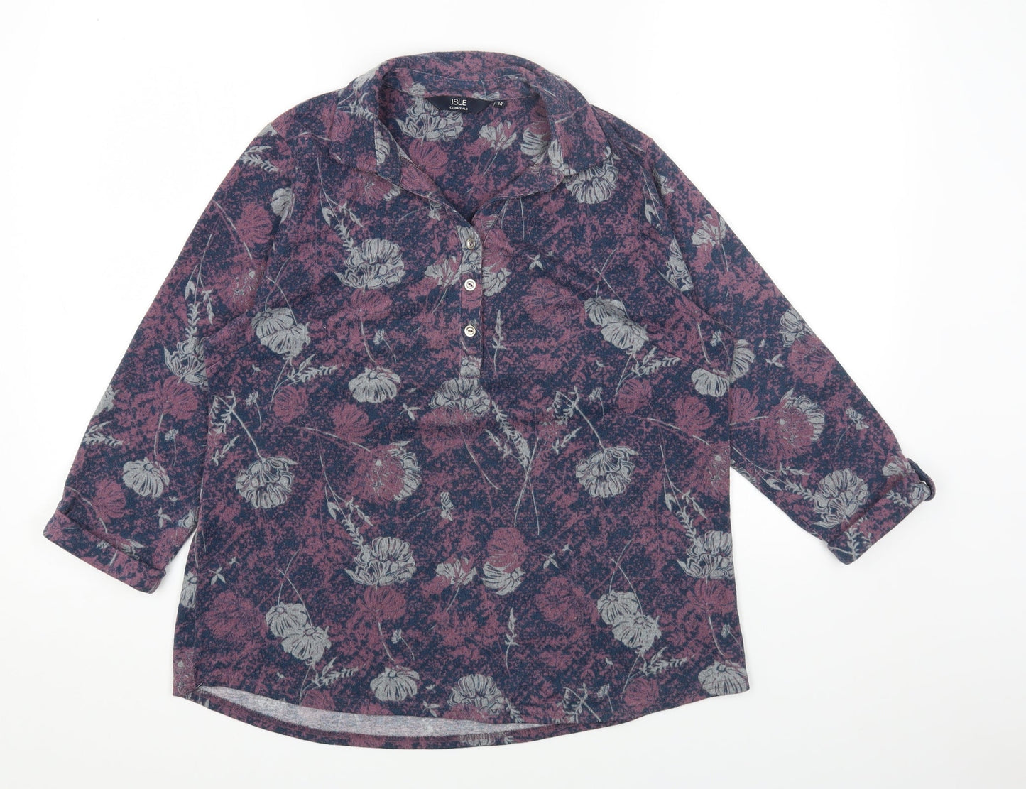 Isle Essentials Womens Multicoloured Collared Floral Polyester Pullover Jumper Size 14