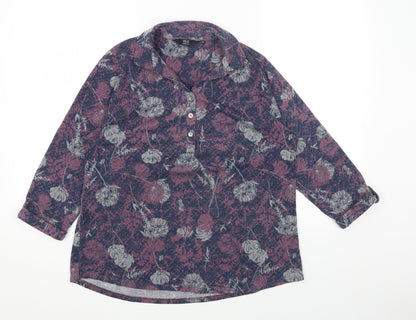 Isle Essentials Womens Multicoloured Collared Floral Polyester Pullover Jumper Size 14