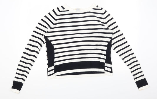 H&M Womens White Round Neck Striped Viscose Pullover Jumper Size M