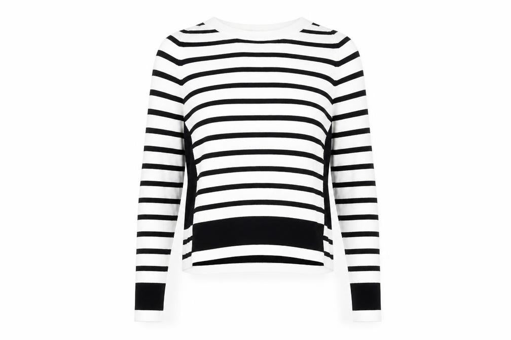 H&M Womens White Round Neck Striped Viscose Pullover Jumper Size M