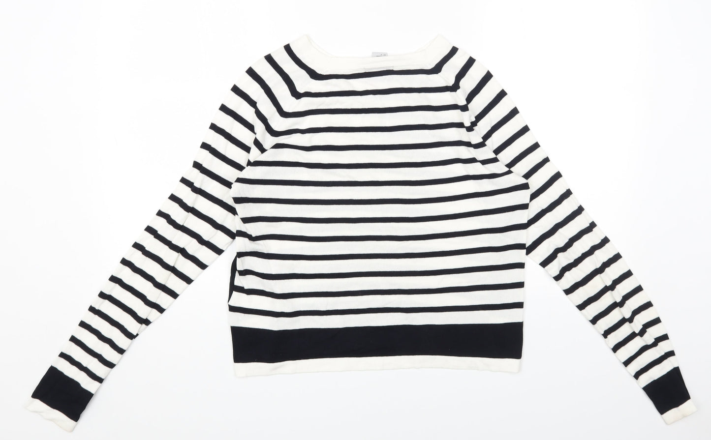 H&M Womens White Round Neck Striped Viscose Pullover Jumper Size M