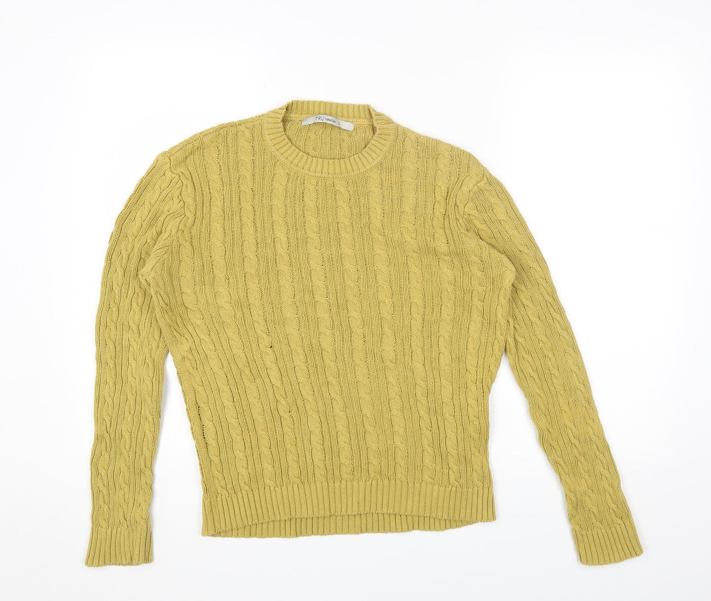 Tru Collection Womens Yellow Round Neck Cotton Pullover Jumper Size S