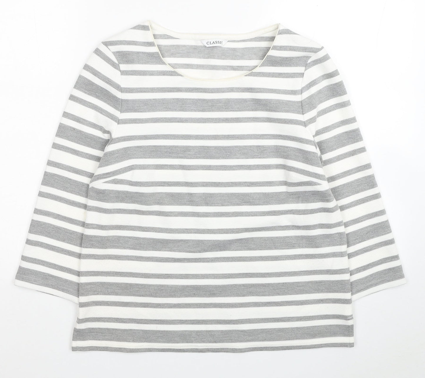 Classic Womens White Striped Polyester Pullover Sweatshirt Size 10 Pullover