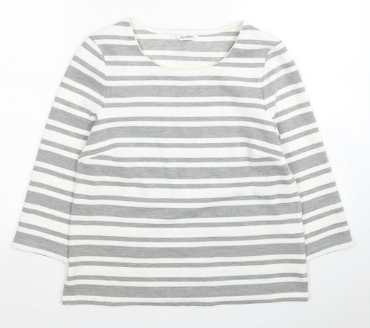 Classic Womens White Striped Polyester Pullover Sweatshirt Size 10 Pullover