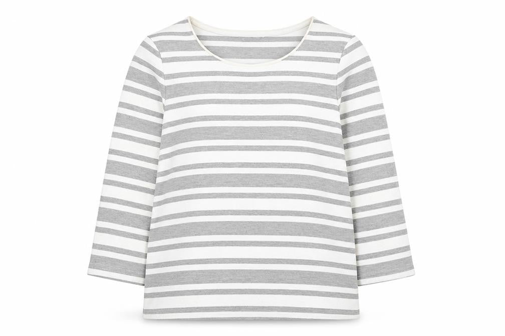 Classic Womens White Striped Polyester Pullover Sweatshirt Size 10 Pullover