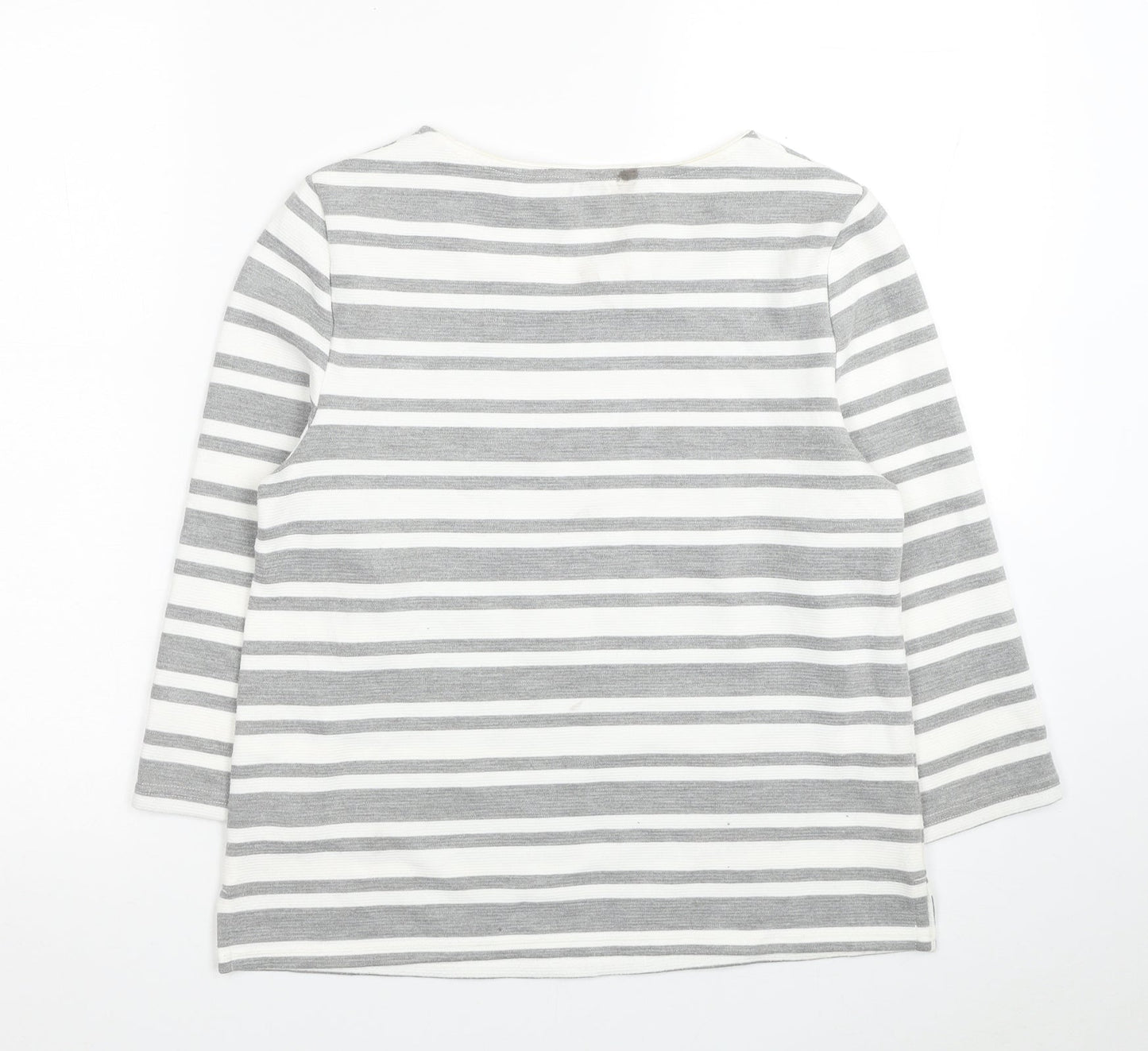 Classic Womens White Striped Polyester Pullover Sweatshirt Size 10 Pullover