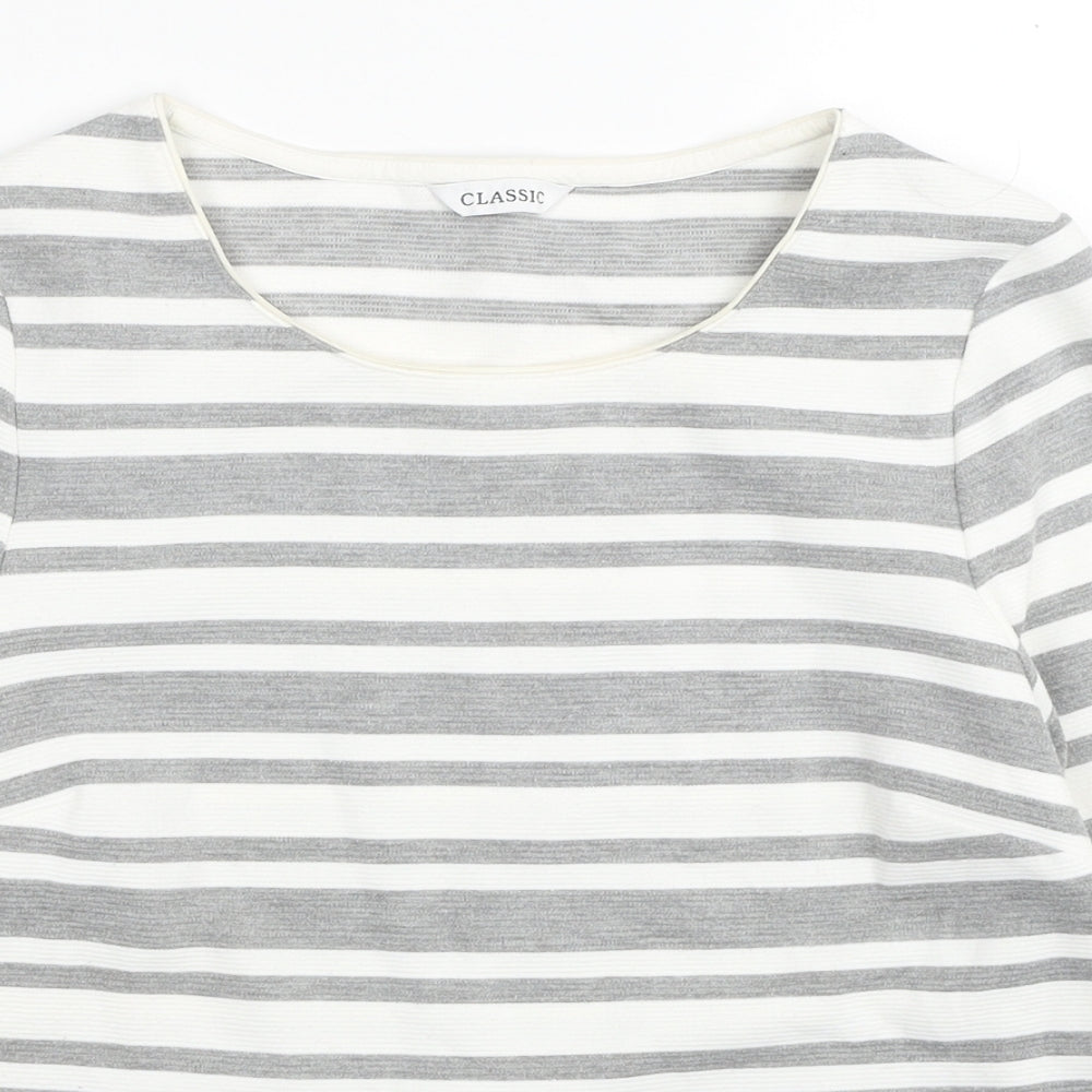Classic Womens White Striped Polyester Pullover Sweatshirt Size 10 Pullover