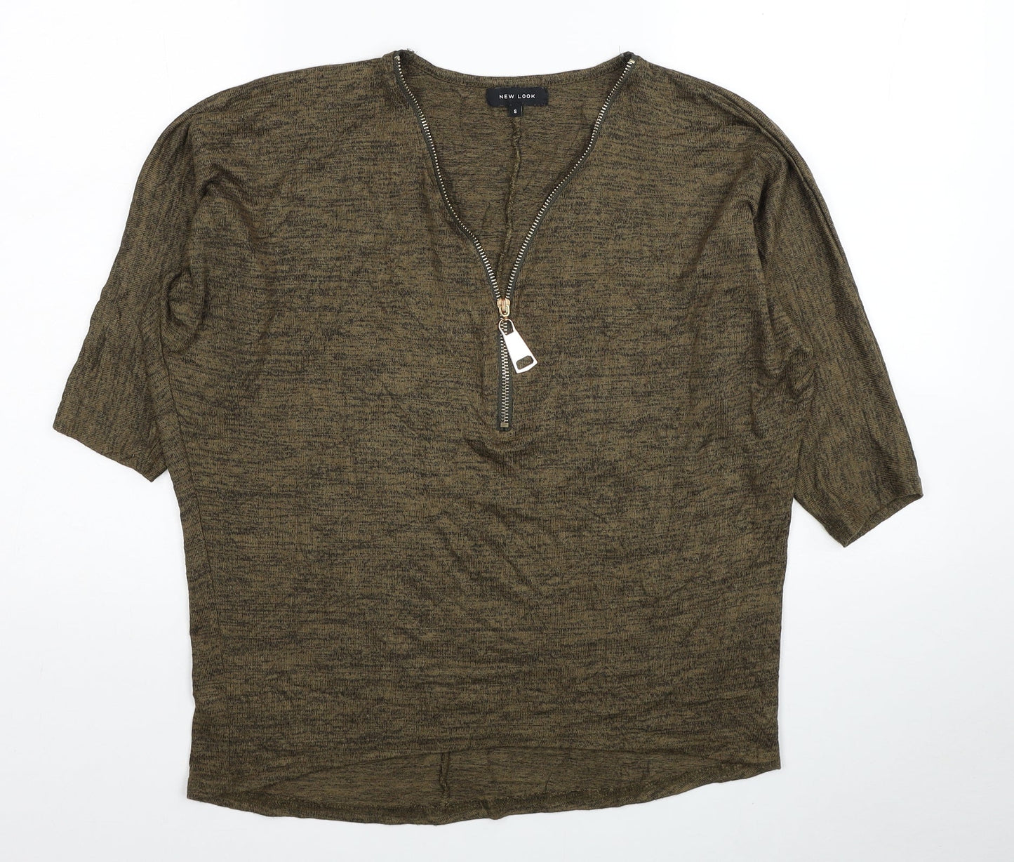 New Look Womens Green Viscose Basic T-Shirt Size S V-Neck