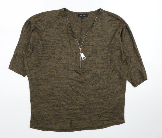 New Look Womens Green Viscose Basic T-Shirt Size S V-Neck