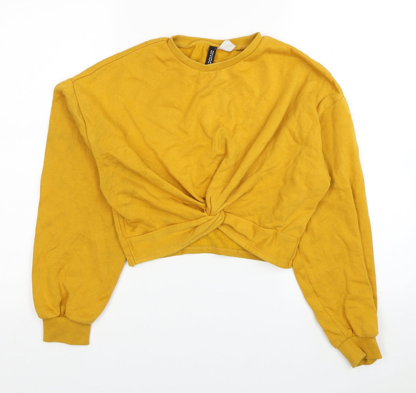Divided by H&M Womens Yellow Cotton Pullover Sweatshirt Size XS Pullover - Cropped Knot Detail