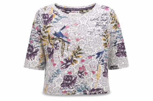Braintree Womens Grey Floral Cotton Basic T-Shirt Size XS Scoop Neck
