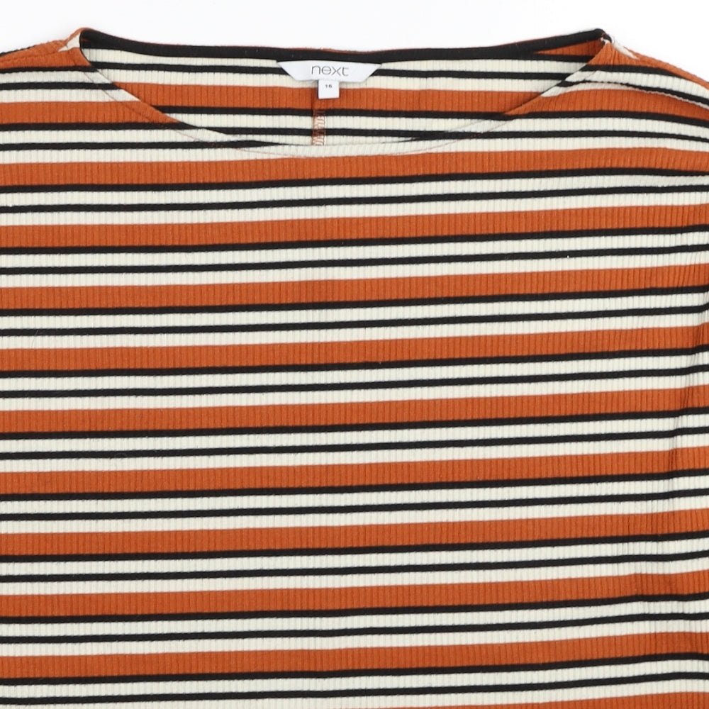 NEXT Womens Orange Boat Neck Striped Viscose Pullover Jumper Size 16